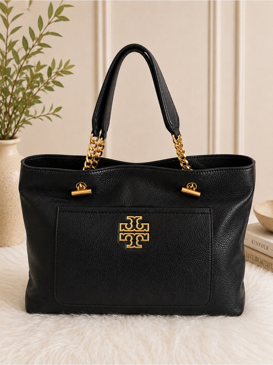 Tory Burch Handbags - Tory Burch Black Pebbled Leather Chain Tote Shoulder Bag Large everyday purse